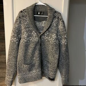 Men’s Grey Large Wool Button Style Winter Sweater